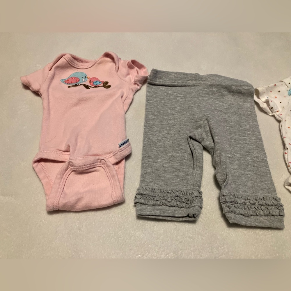 Gerber Pink and Gray Outfit Set - Birds & Love - Picture 2 of 7